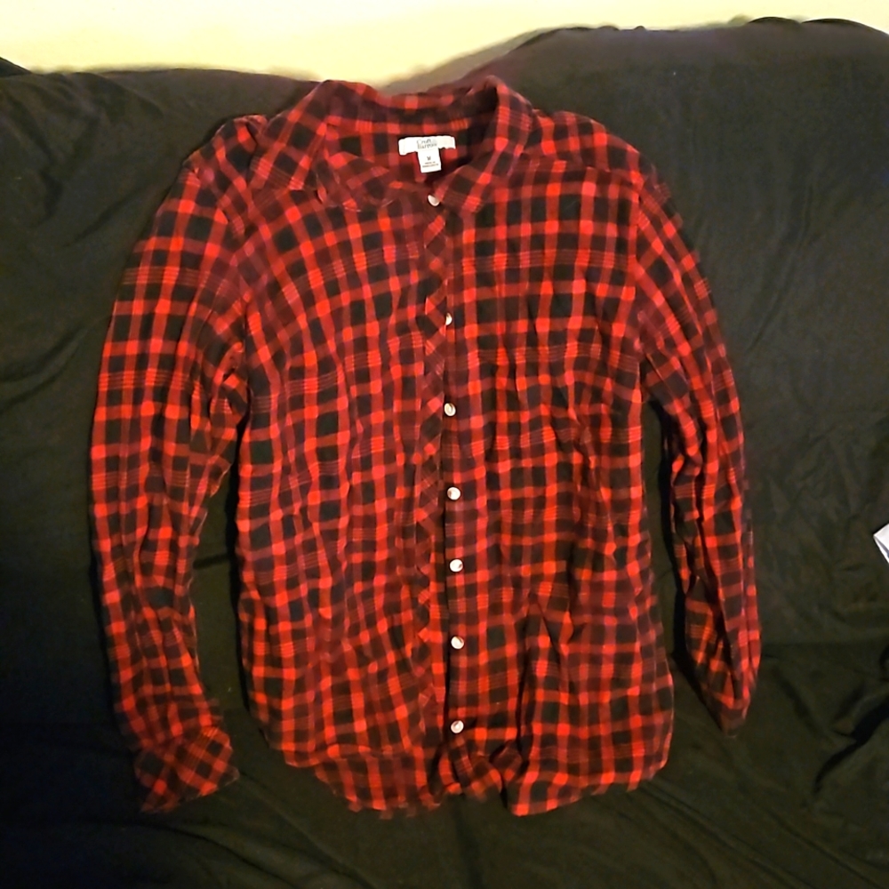 Red flannel long-sleeved shirt